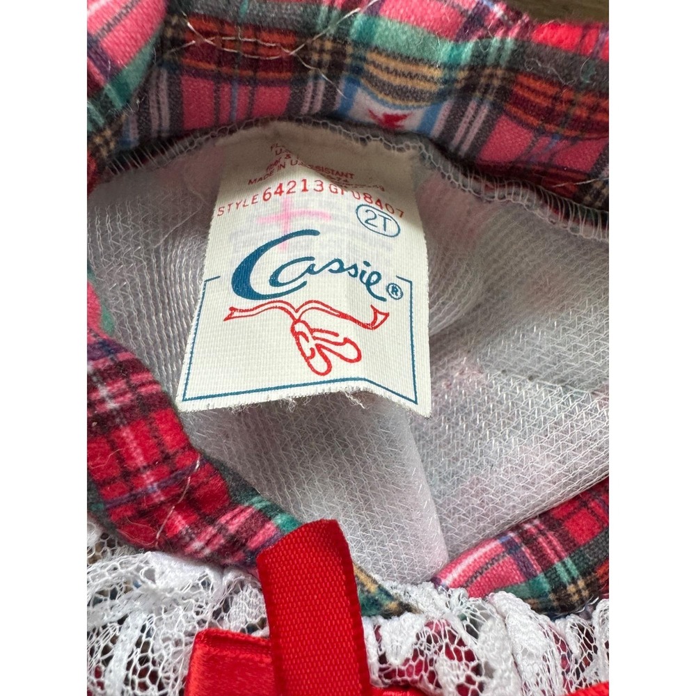 Vintage 90's Cassie Red Plaid Girls 2T Robe Lacy Collar - Picture 4 of 5